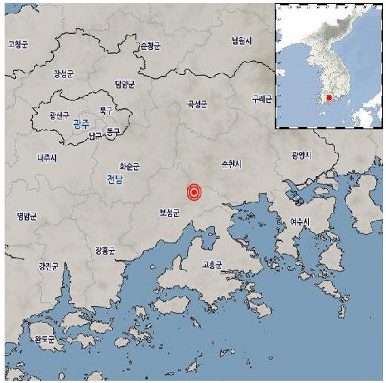 전남 보성군 북동쪽 20㎞ 지역에서 규모 2.2 지진이 발생했다. [사진=기상청]